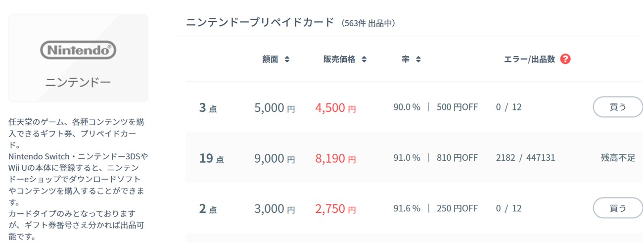 ニンテンドープリペイドカードを常に１０ 割引でお得に購入する方法