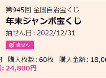 年末ジャンボ宝くじをネット購入したときの当選金