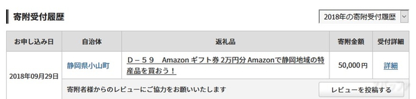 ふるなびマイページからふるさと納税の履歴を確認できる