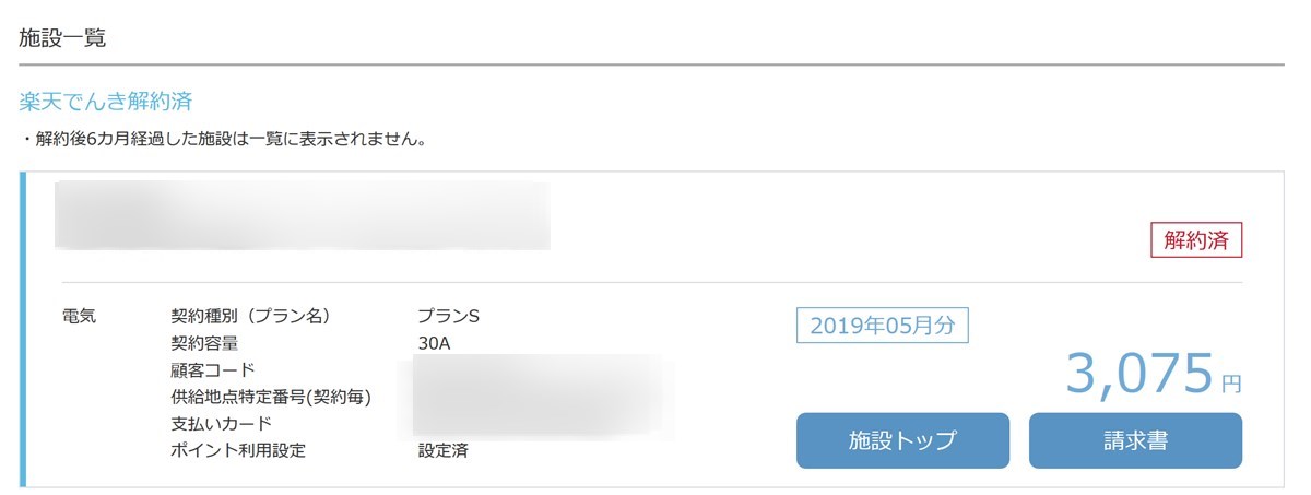 楽天でんき解約済みマイページ