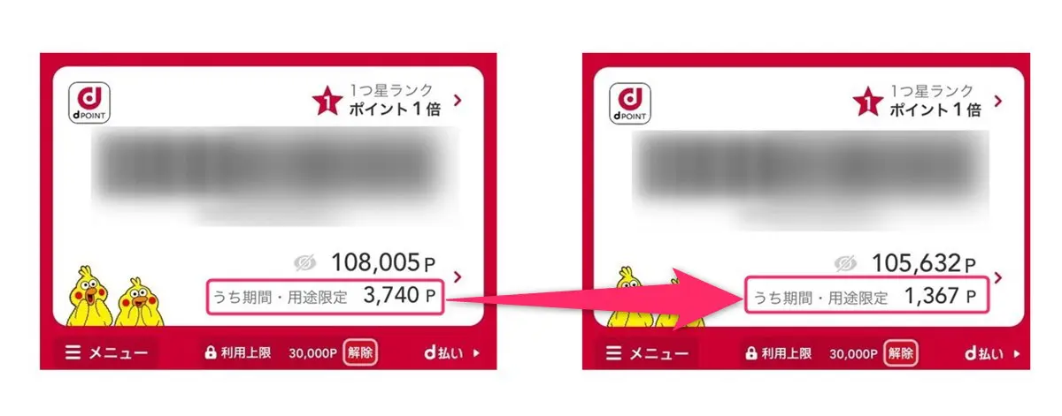 期間限定のdポイントが消費された結果を確認