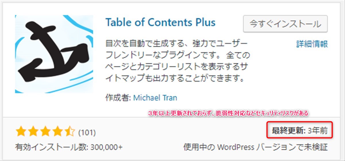 table of contents plusプラグインは3年以上更新されていない