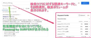 Keyword Surferによる検索ボリューム調査結果表示