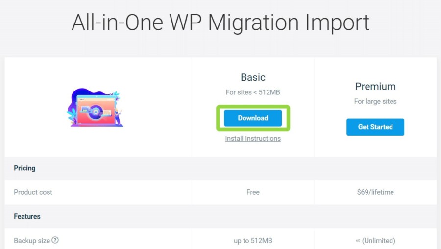 以前までAll-in-One WP Migration File Extensionプラグインは無料ダウンロードできた