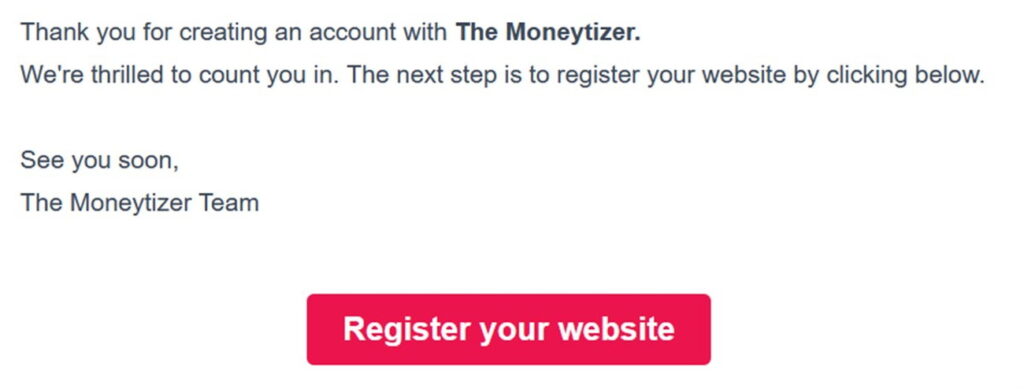The Moneytizerからウェブサイト登録に関するメールが届く