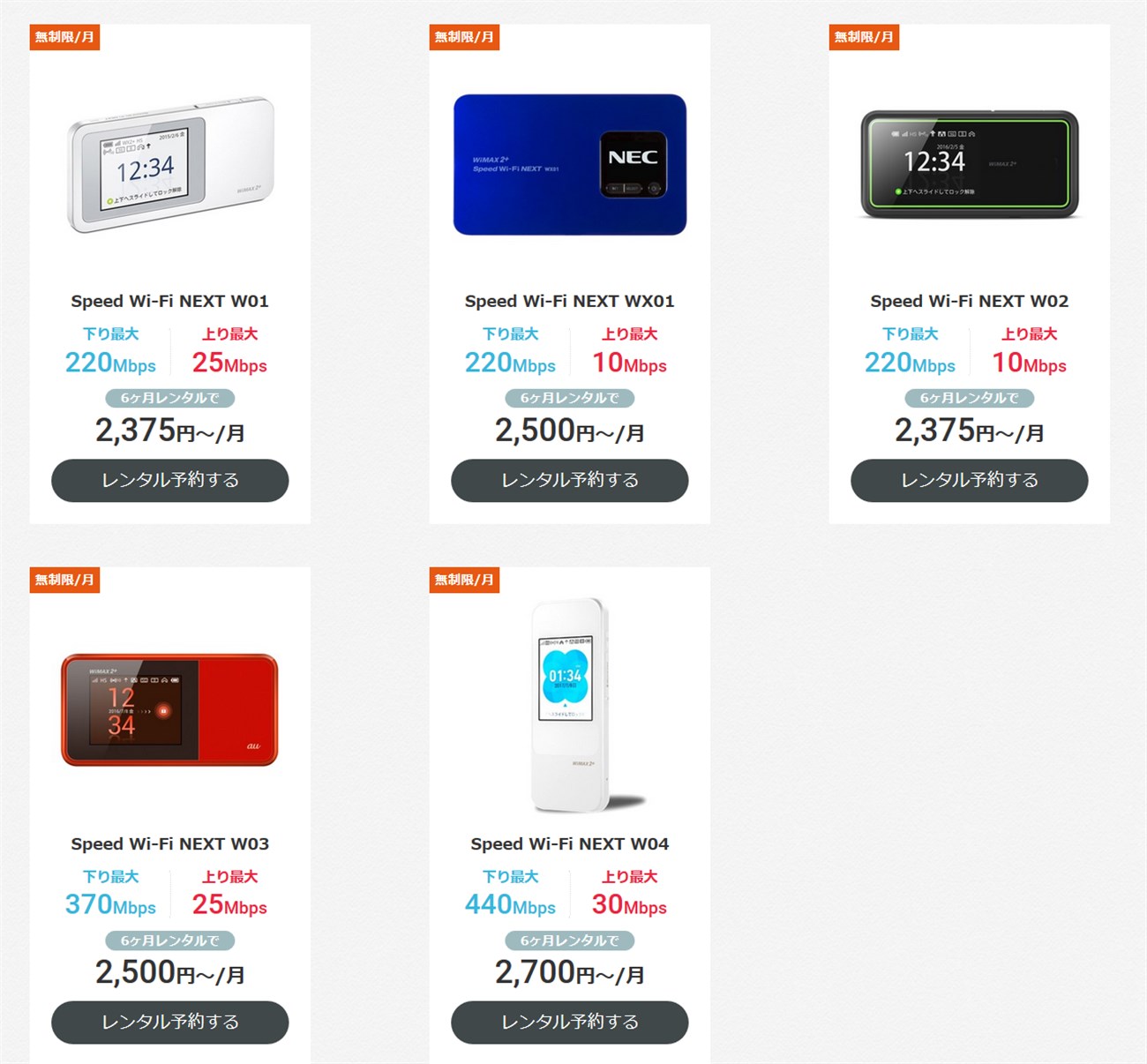 月のデータ容量無制限のWiMAXも短期レンタル可能