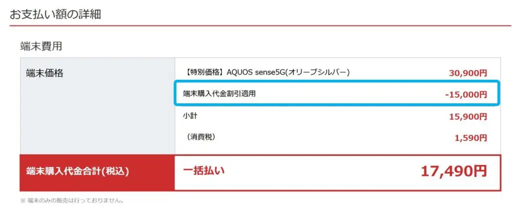 クーポンコードの適用でOCNモバイルが15000円割引された