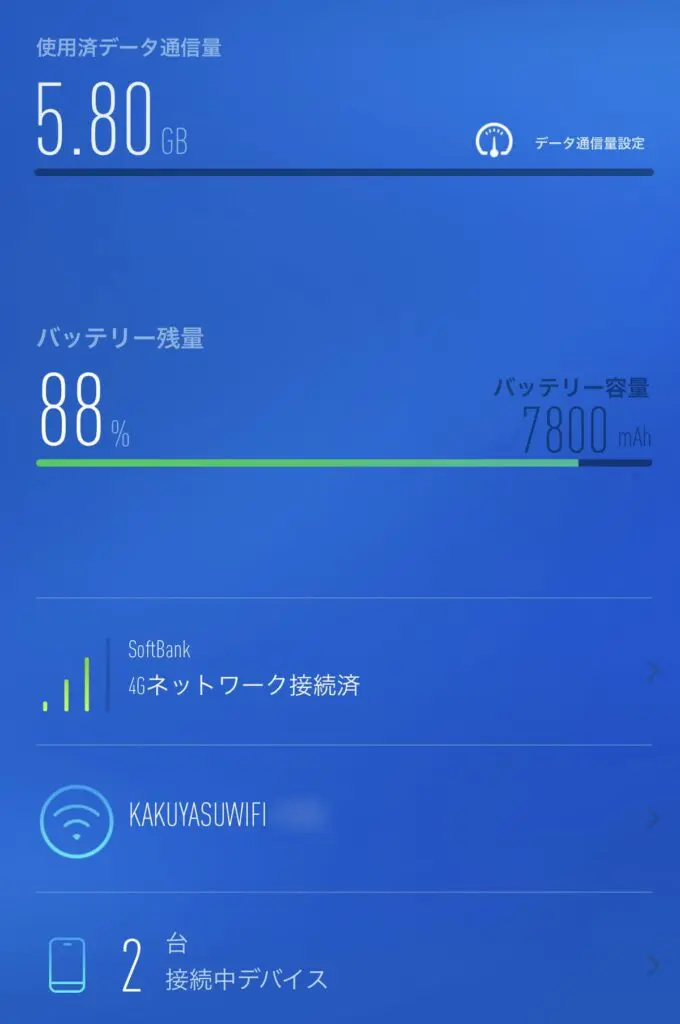 超格安WiFiのデータ通信量や接続機器台数の確認