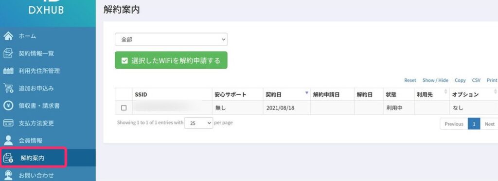 超格安WiFiの解約案内ページ