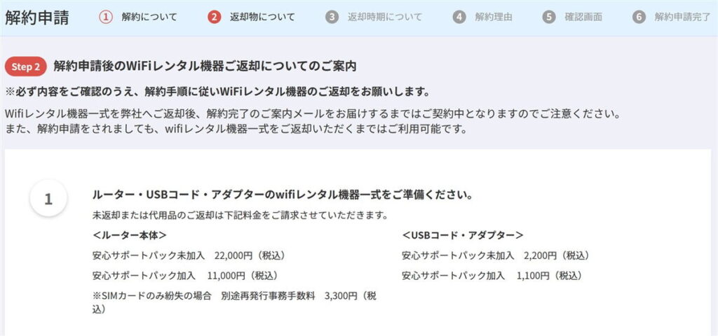 解約時に返却する機器の確認