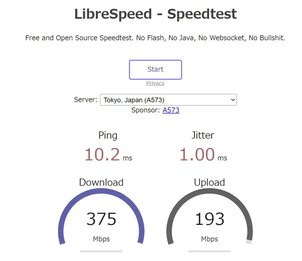 LibreSpeedでおてがる光の回線速度を測定