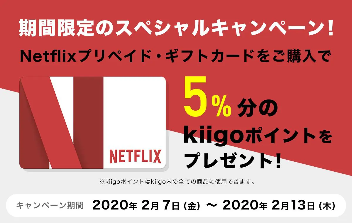 Netflixプリペイドギフトカードを５％安く買える
