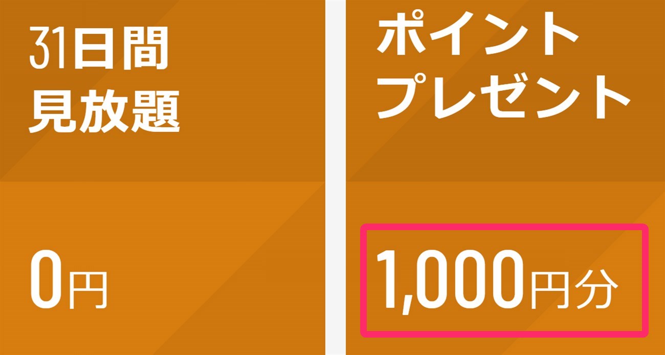 U-NEXT 無料トライアル時に1000ポイント特別付与