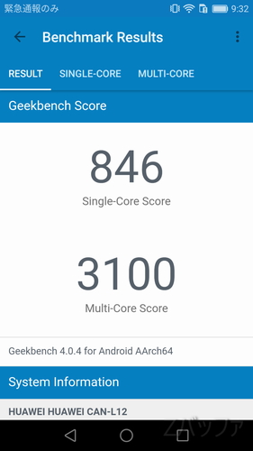 Geekbench4でのnovaベンチマーク結果