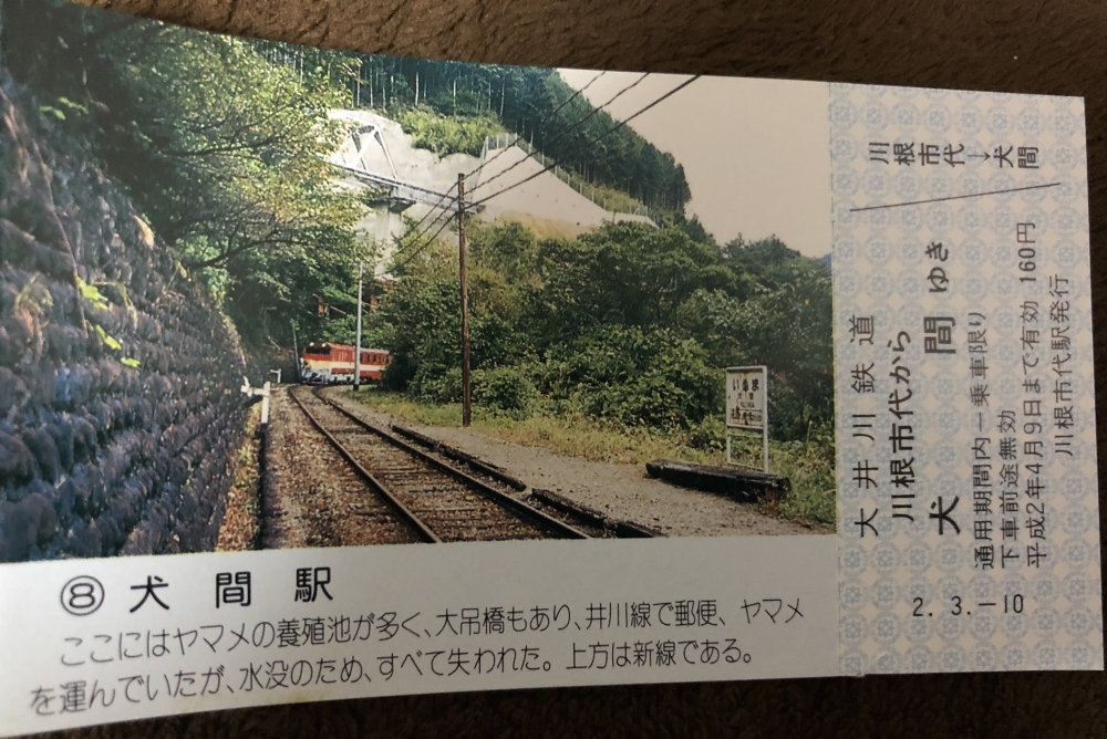 今は水没してしまった大井川鉄道旧線にあった犬間駅の写真