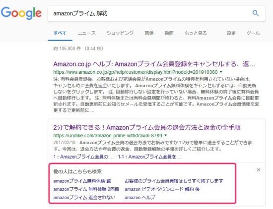 Google検索結果に表示される「他の人はこちらも検索」