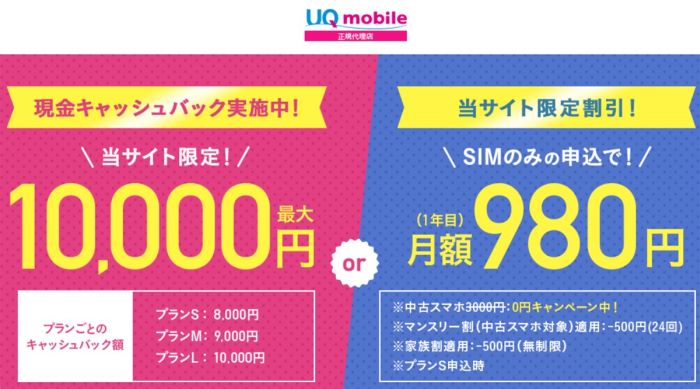 UQモバイルのキャッシュバック内容