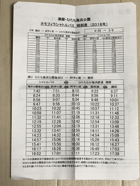 阿字ヶ浦駅からひたちなか海浜公園行きバスの時刻表