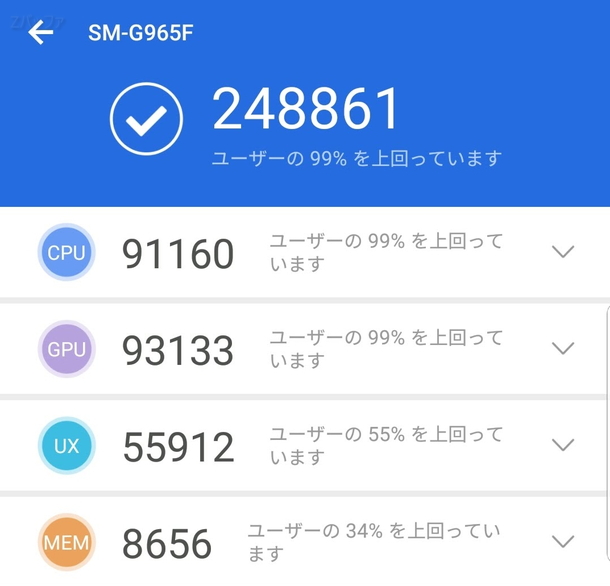 Galaxy S9+をAntutu benchmarkで測定した結果