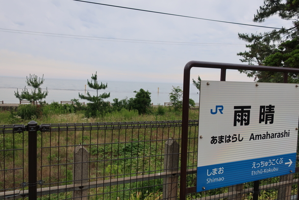 氷見線の雨晴駅からみえる海