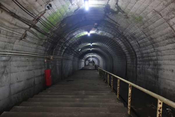 筒石駅の非常に長い階段
