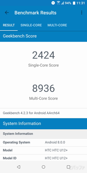 U12+のGeekbenchスコア