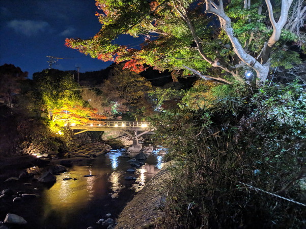 高野川と八瀬駅周辺の紅葉ライトアップ