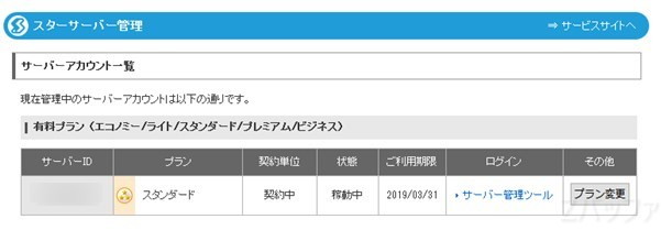 スターサーバーのスタンダードプランを契約して１年以上