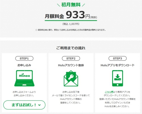 mineo契約者はhuluを1ヶ月間無料で試せる