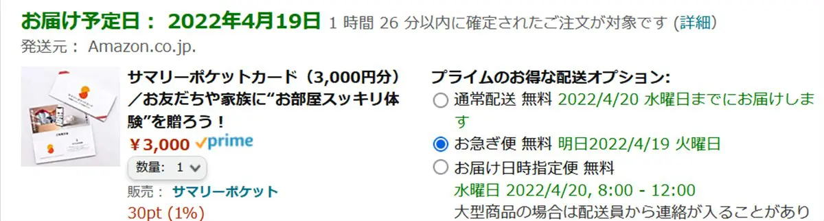 サマリーポケットカードは最短で翌日届く