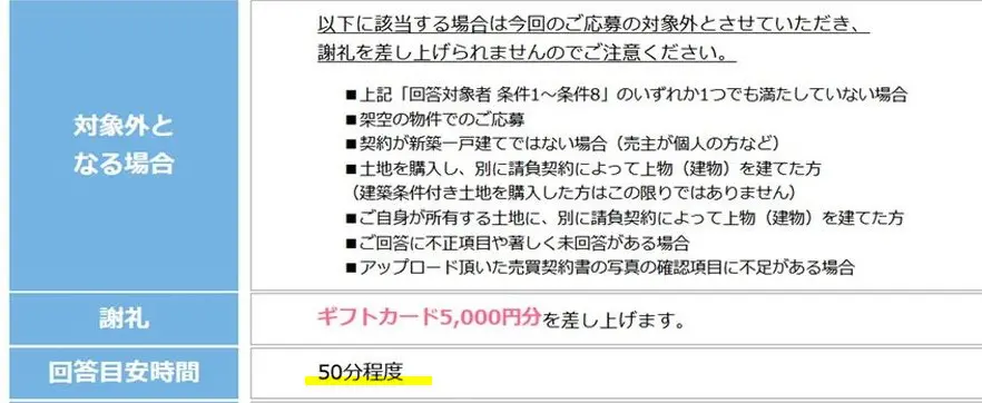 SUUMO家購入アンケートの所要時間見込み